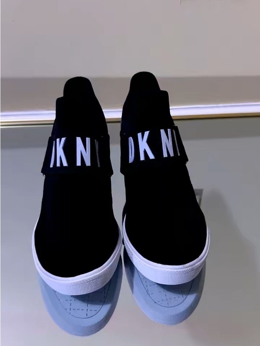 Dkny Black and White Logo Strap Kids Slip-On Sneakers